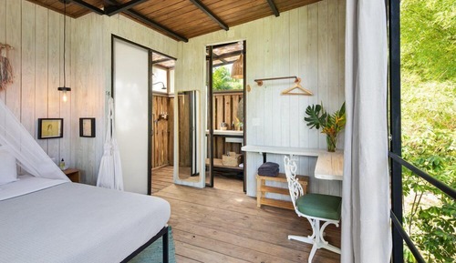 Cabaña de lujo, 1 cama de matrimonio grande, cocina, vistas al jardín