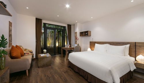 Estudio Deluxe, 1 cama de matrimonio grande, cocina básica, vistas al patio
