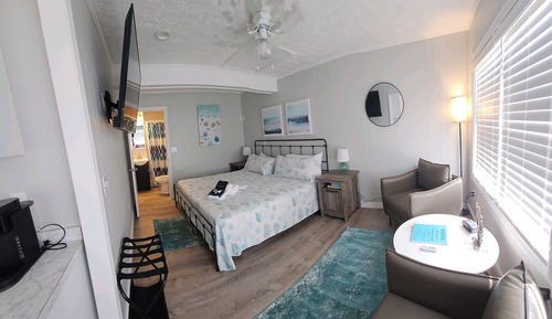 Suite estudio familiar, 1 cama de matrimonio grande, cocina, vistas al patio