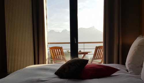 Habitación panorámica doble, baño privado, vistas al lago (Charme)