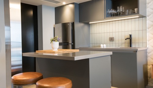 Suite estudio panorámica, 1 cama de matrimonio grande con sofá cama, cocina, vistas al mar