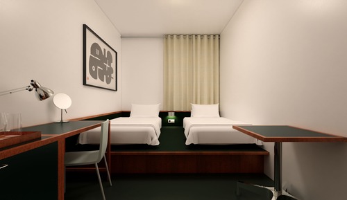 Habitación superior con 2 camas individuales, varias camas, vistas a la ciudad