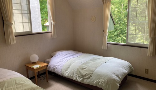 Habitación básica con 2 camas individuales, vistas al jardín