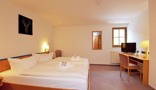 Habitación estándar doble, 1 cama de matrimonio grande, baño privado, junto a la pista de esquí