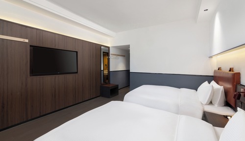 Habitación básica con 2 camas individuales, vistas a la ciudad