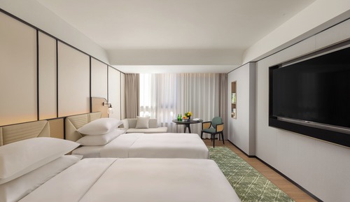Habitación Deluxe con 2 camas individuales, varias camas, baño privado, vistas a la ciudad