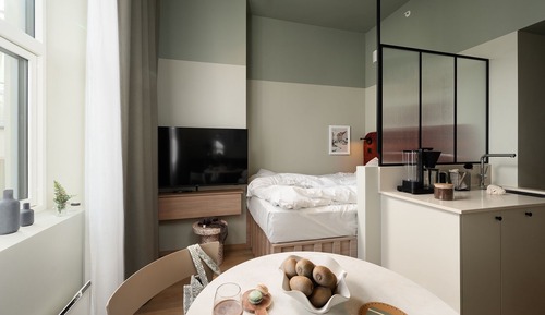 Estudio, 1 cama de matrimonio, cocina