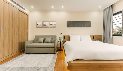Apartamento Deluxe, 1 cama de matrimonio grande con sofá cama, cocina, vistas a la ciudad
