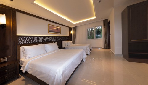 Habitación familiar con 2 camas individuales, 1 habitación, vistas al jardín