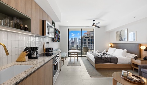 Suite estudio de lujo, 1 cama de matrimonio grande con sofá cama, vistas a la ciudad