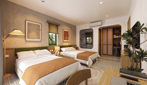 Habitación panorámica con 1 cama doble o 2 individuales, vistas a la montaña