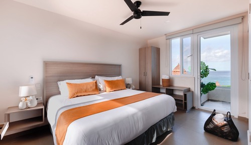 Suite estudio de lujo, 1 cama de matrimonio grande con sofá cama, balcón, vistas al mar