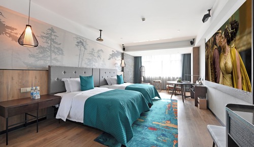 Habitación básica con 2 camas individuales, vistas a la ciudad