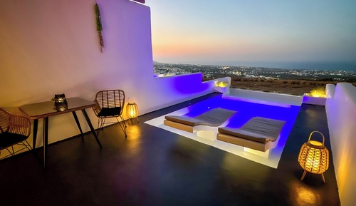 Habitación de lujo doble, 1 cama de matrimonio grande, piscina privada, mirando al mar