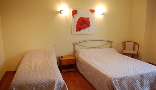 Habitación básica con 2 camas individuales, vistas al jardín
