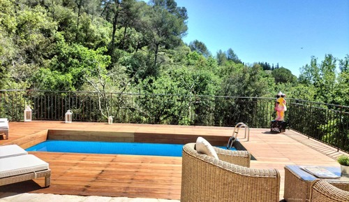 Cabaña panorámica, baño privado, vistas a la piscina
