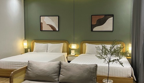 Habitación familiar, 2 camas de matrimonio, no fumadores, vistas a la ciudad