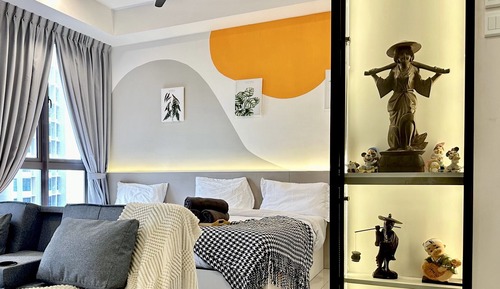 Estudio Confort, varias camas, cocina, vistas a la ciudad