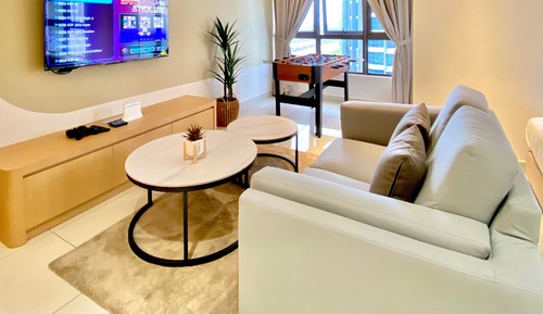 Estudio Confort, 2 camas de matrimonio, accesible para personas con discapacidad, vistas a la ciudad