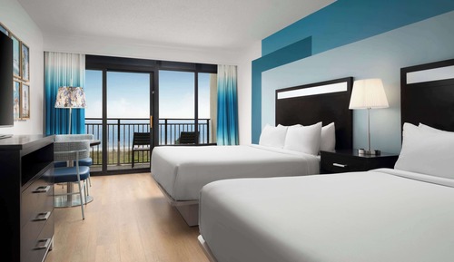 Habitación, 2 camas de matrimonio, vistas al mar