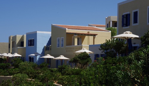 Bungalow, terraza, mirando al mar