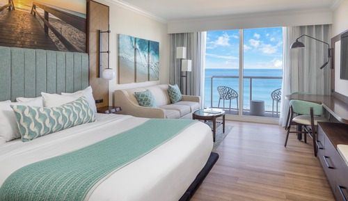 Habitación, 1 cama de matrimonio grande con sofá cama, balcón, vistas al mar