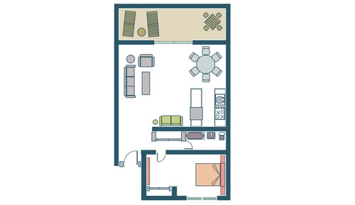 Apartamento, 1 habitación, frente a la playa