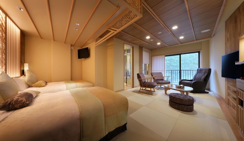 Habitación con 2 camas individuales, no fumadores (Japanese Western, w/Hot Spring Bath)