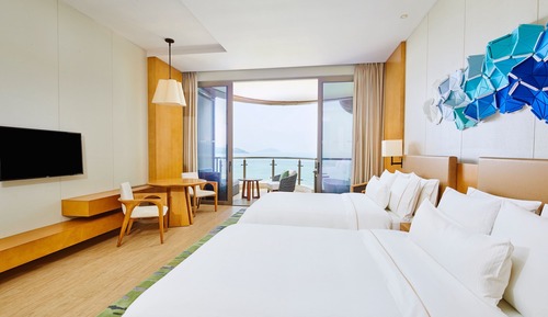 Habitación, 2 camas dobles, vistas al mar