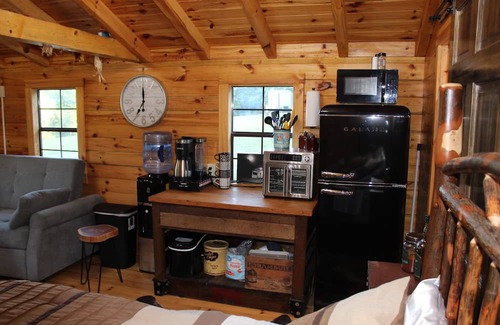 Kerr Apartamento | Charming one-room cabin retreat with private bath, kitchenette and log gazebo.
