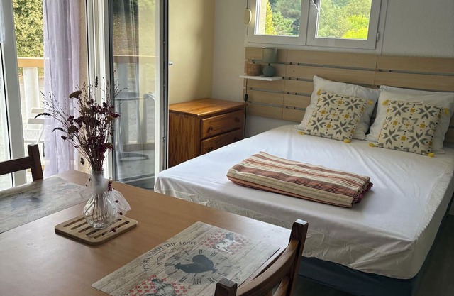 400 meters from the thermal baths, lovely, quiet studio with balcony not overlooked.