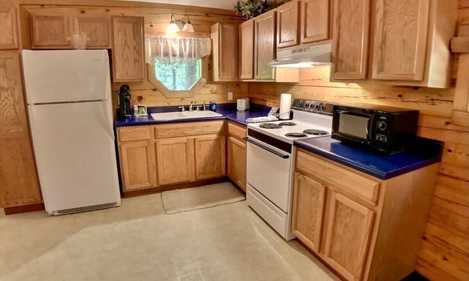 Eureka Springs Cabina | Wisteria Lane 3 Secluded Log Cabin Spa Tub kitchen
