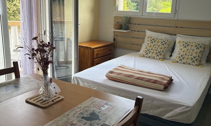 Eugenie-les-Bains Apartamento | 400 meters from the thermal baths, lovely, quiet studio with balcony not overlooked.