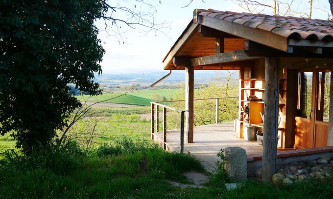 Villarzel-du-Razes Cabina | Wake up to stunning views of the Pyrenees from our cosy glamping forge.